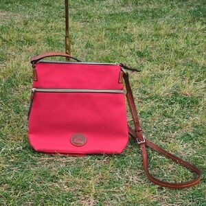 Dooney & Bourke GUC Red Nylon Crossbody Leather Trim